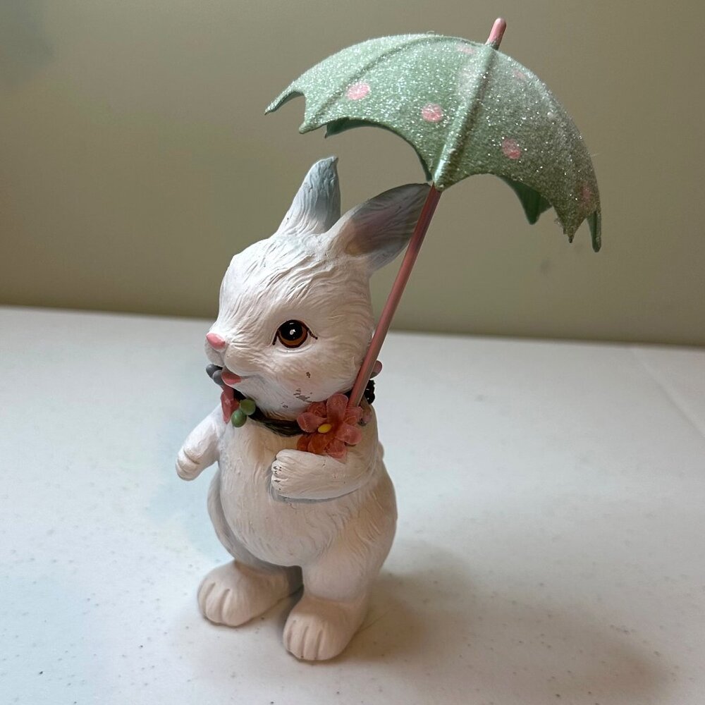 Easter Bunny holding Umbrella Figurine Spring bunny Spring Showers decoration